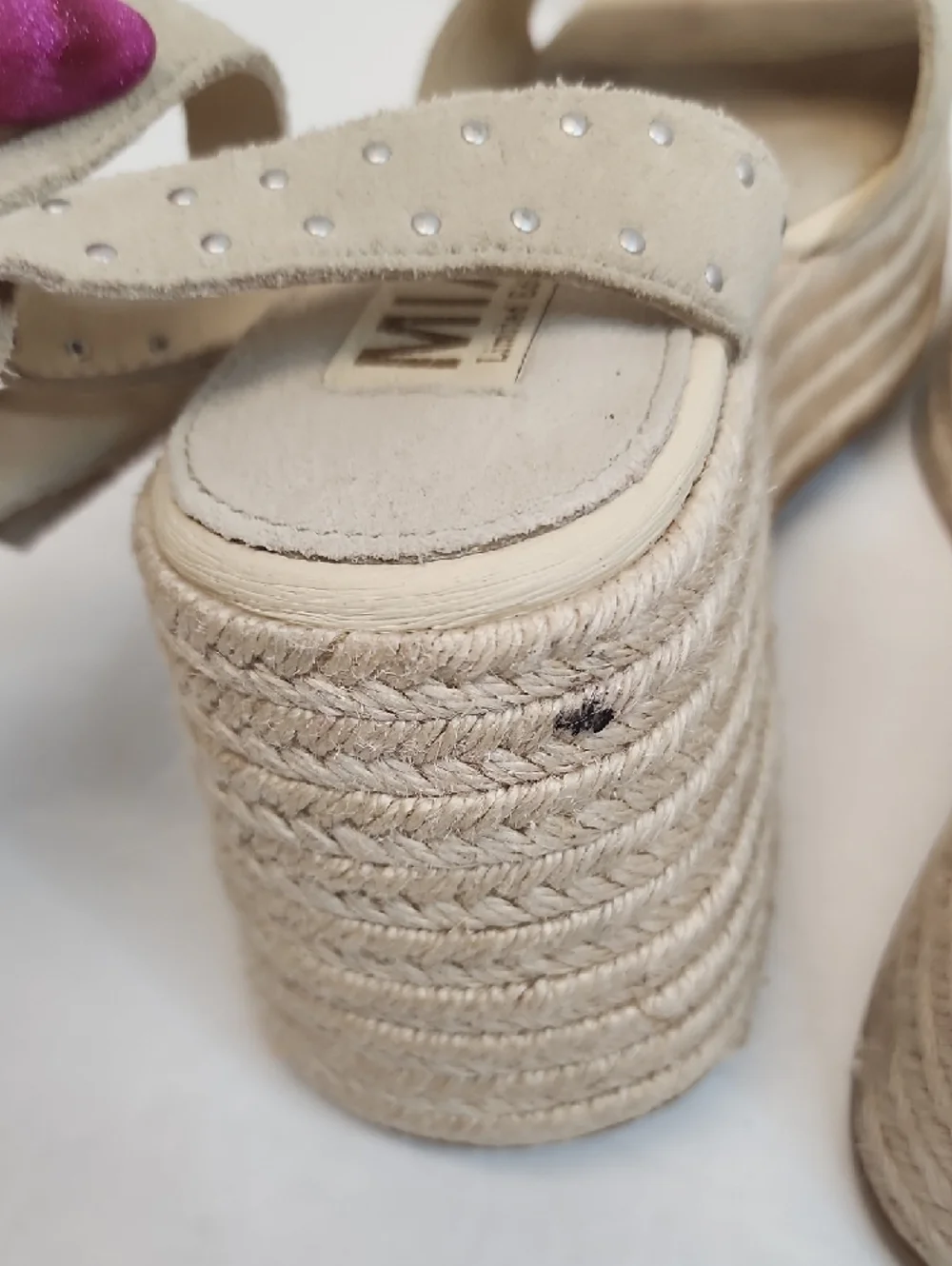 MIA Beige Suede Studded Espadrille Wedge Sandals Size 7.5